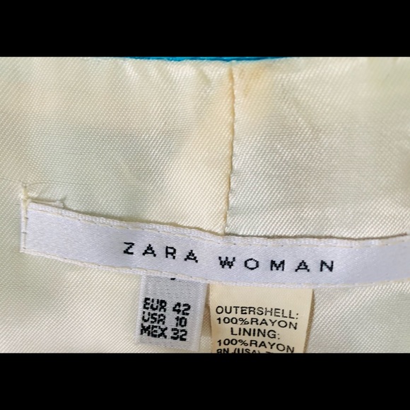 Zara floral light brown short blazer bright orange & blue roses collared US 10 - Picture 8 of 11